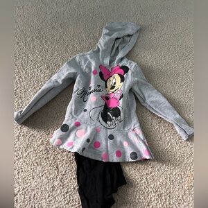 4T Minnie Mouse Gray Hoodie Dress with Pink Polka Dots